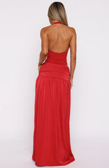 Know Your Power Halter Maxi Dress Deep Red