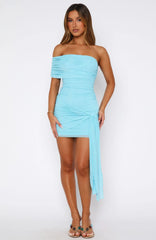 All Mixed Up One Shoulder Mini Dress Blue