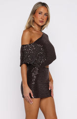 Skyline Beaded Mini Dress Chocolate