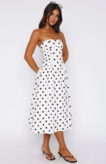 Rich In Love Strapless Midi Dress White/Black Polka Dot