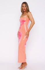 Telling Me Lies Sequin Maxi Dress Tangerine Blossom
