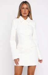 Alpha Femme Long Sleeve Mini Dress White