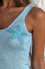 Marine Mist Sequin Knit Maxi Dress Blue