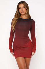 Social Scene Long Sleeve Mini Dress Burgundy Hue